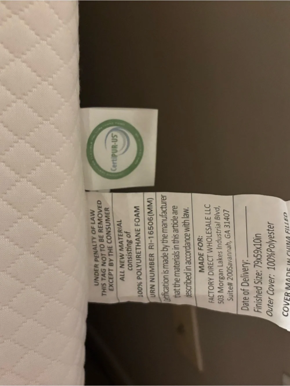 QUEEN SIZE White Quilted Mattress - Hypoallergenic Foam